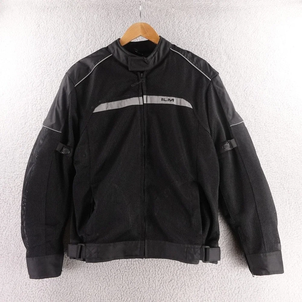 ILM Mens Mesh Motorcycle‎ Jacket Black Grey Reflective Gear Large Elbow Pads